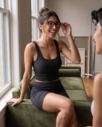 Product shot of the Ribbed Lounge Tank Top in charcoal black