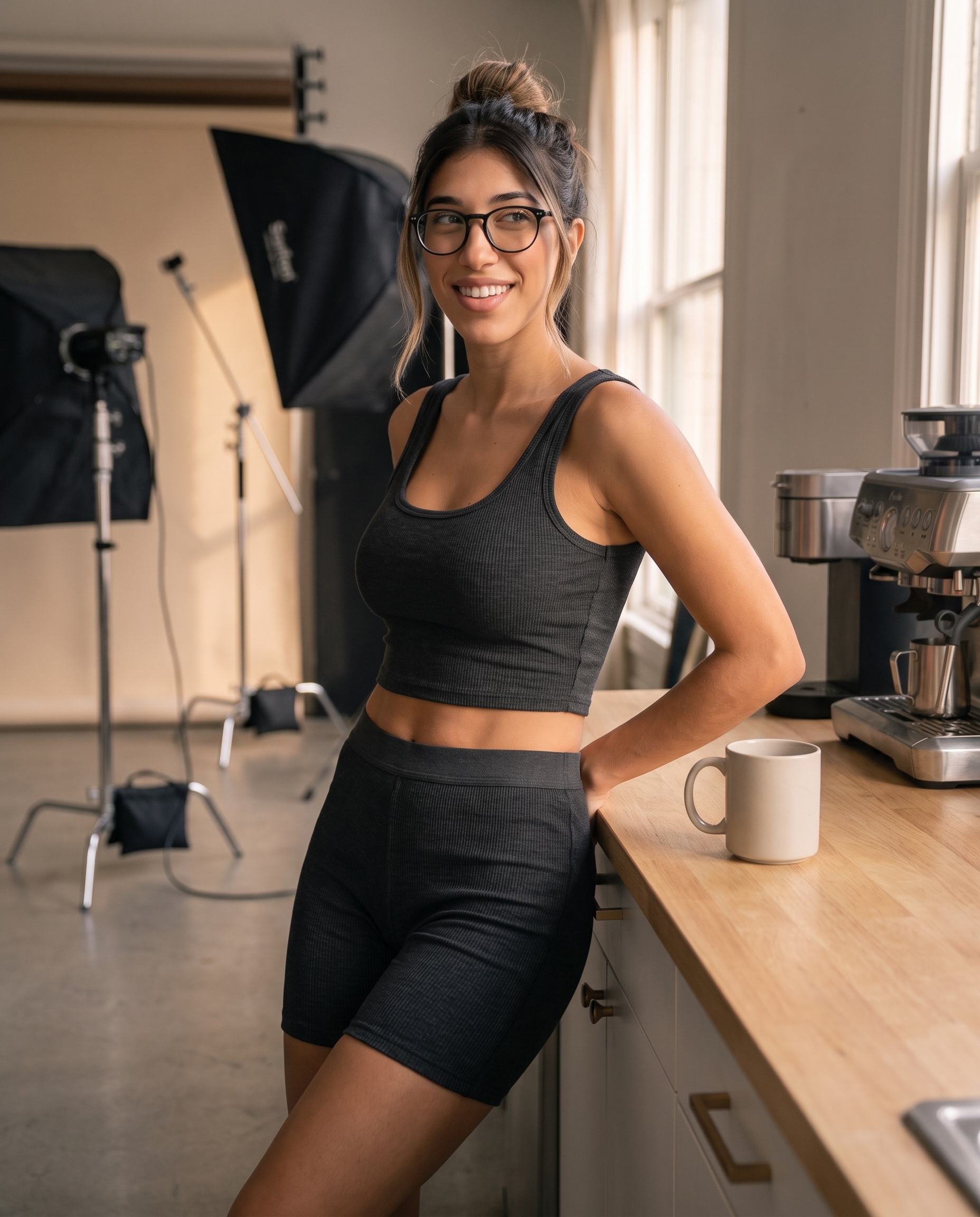 Product shot of the Ribbed Lounge Boxer Short in charcoal black