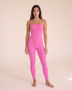 Front three-quarter view of the Bra-Free Shaping Jumpsuit in Blush Pink.