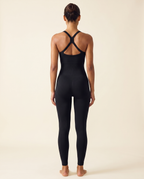 Rear view of the Bra-Free Shaping Jumpsuit in Black, showing the single centre X across the back.