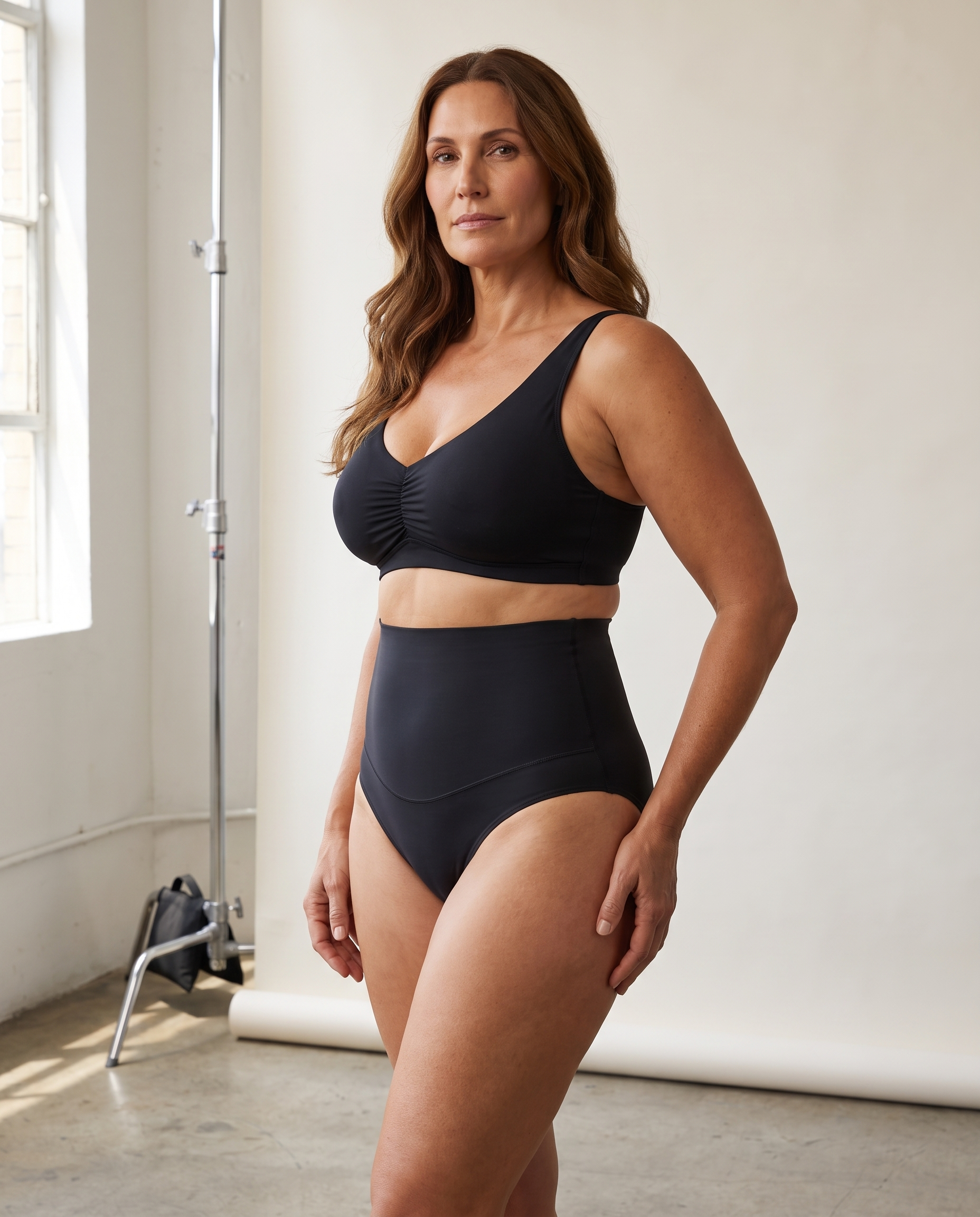 No-Show Tummy Control Thong in Black — side view.