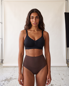 No-Show Tummy Control Thong in Deep Nude — front product view in studio.